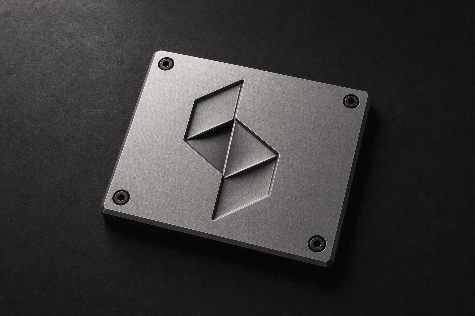 Suntiq mark machined into a brushed metal plate